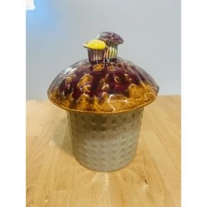 Mushroom Cookie Jar Candy Flour Tea Coffee California Pottery Vintage READ!